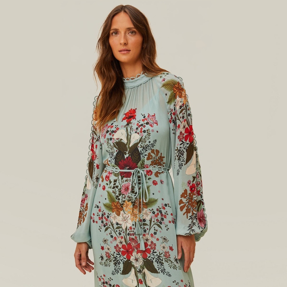 Farm Rio blue beauty bouquet long sleeve maxi dress